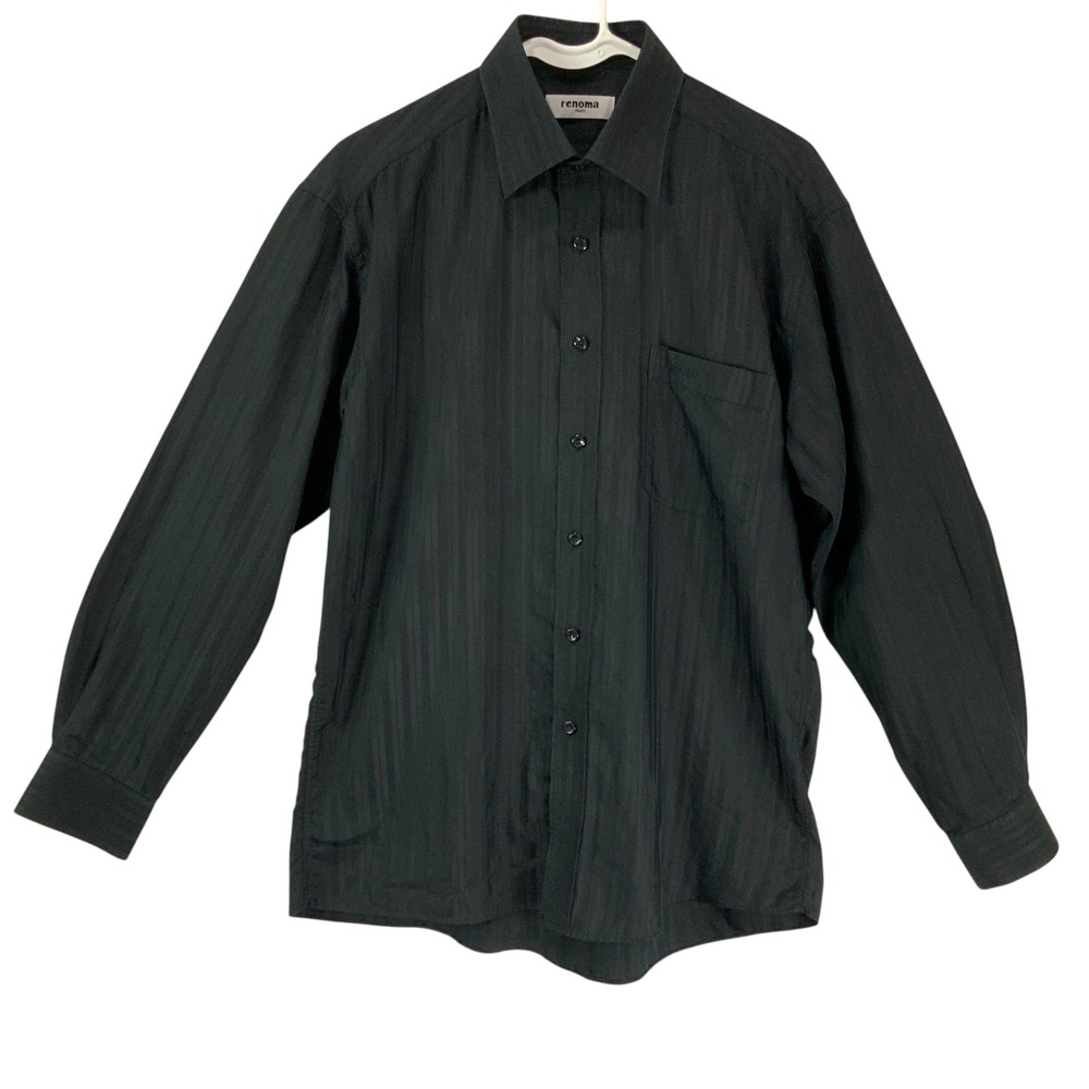 Renoma Paris Black Striped Long Sleeve Button Up Dress Shirt Men's Size M